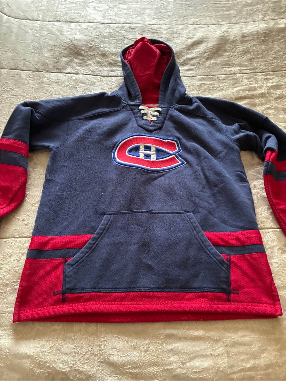 NHL Montreal Canadians Navy and Red Crewneck Hoodie with Crest
